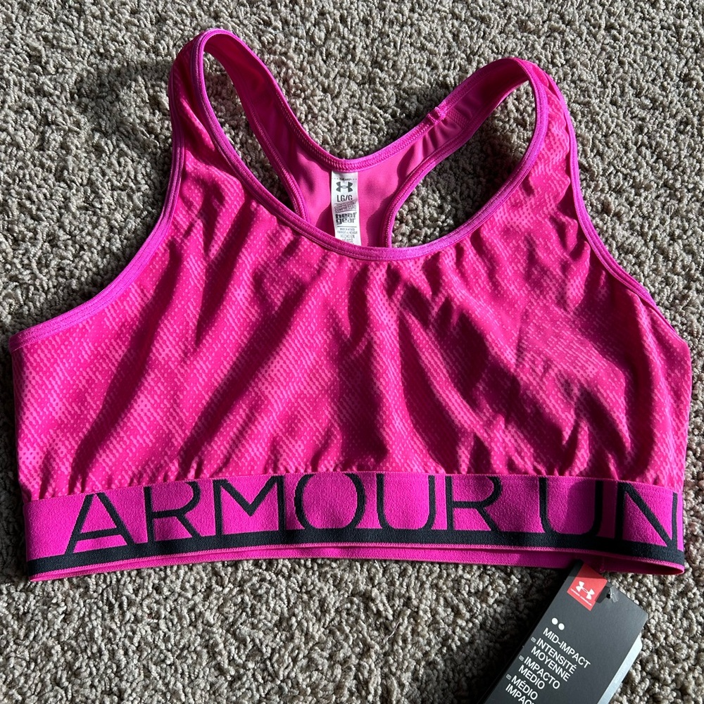 Under Armour compression sports bra. Women’s Large.  Bright Pink. NWT